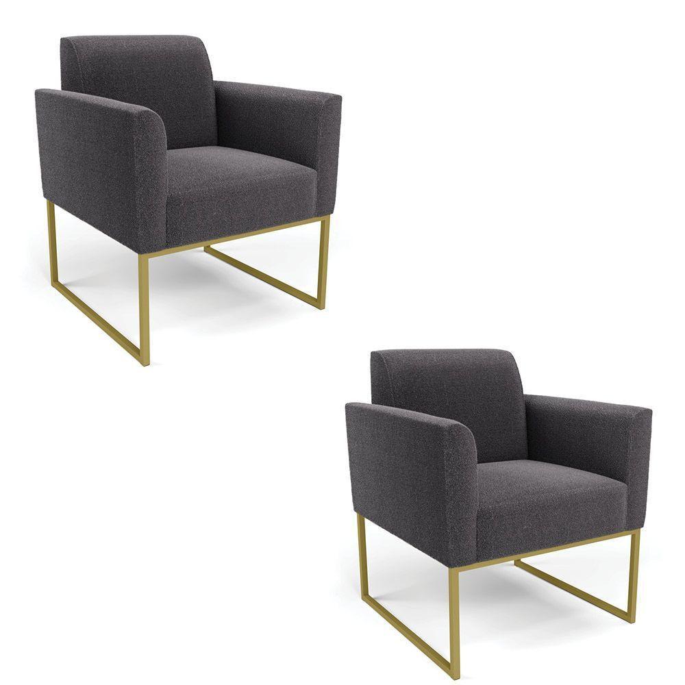 Poltrona Sala Estar Industrial Dourado Kit 2 Marisa Bouclê Grafite D03 - D'rossi - 1
