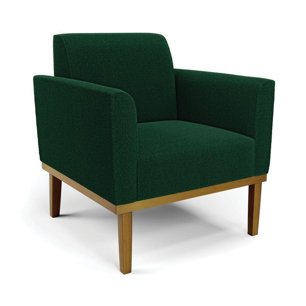 Poltrona Sala Base Madeira Castanho Kit 2 Marisa Bouclê Verde D03 - D'rossi - 6