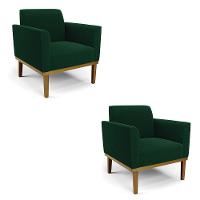 Poltrona Sala Base Madeira Castanho Kit 2 Marisa Bouclê Verde D03 - D'rossi - 1