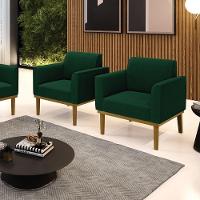 Poltrona Sala Base Madeira Castanho Kit 2 Marisa Bouclê Verde D03 - D'rossi - 2