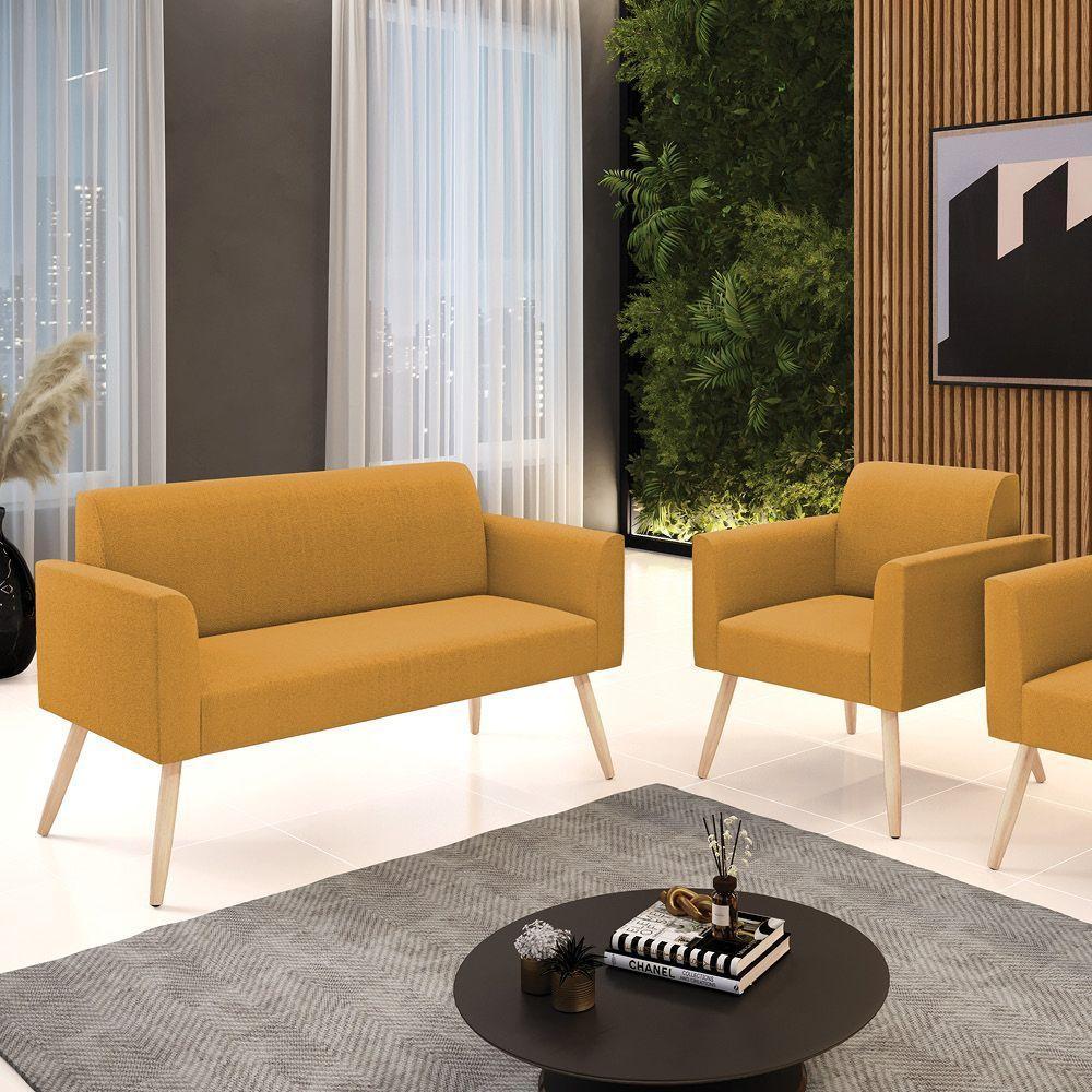 Namoradeira E Poltrona Pé Palito Natural Marisa Bouclê Mostarda D03 - D'rossi - 2