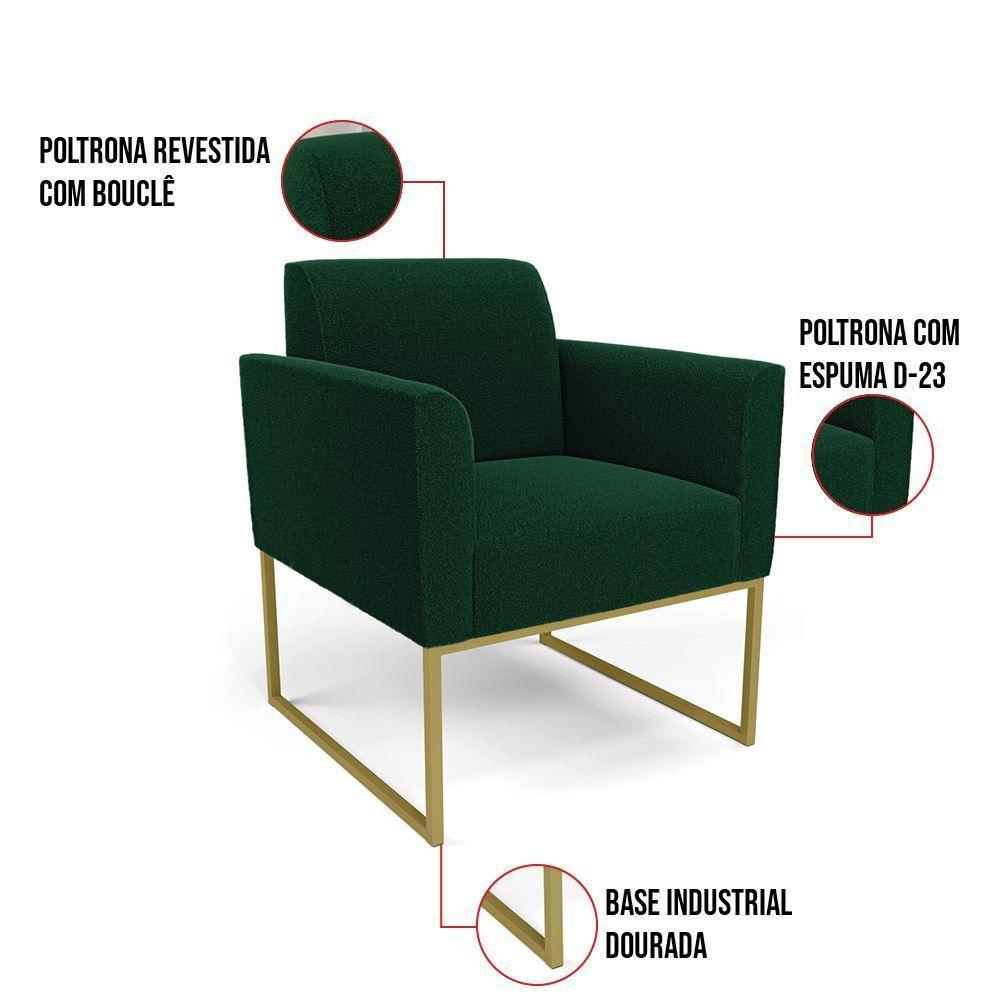 Poltrona Sala Estar Industrial Dourado Kit 2 Marisa Bouclê Verde D03 - D'rossi - 3