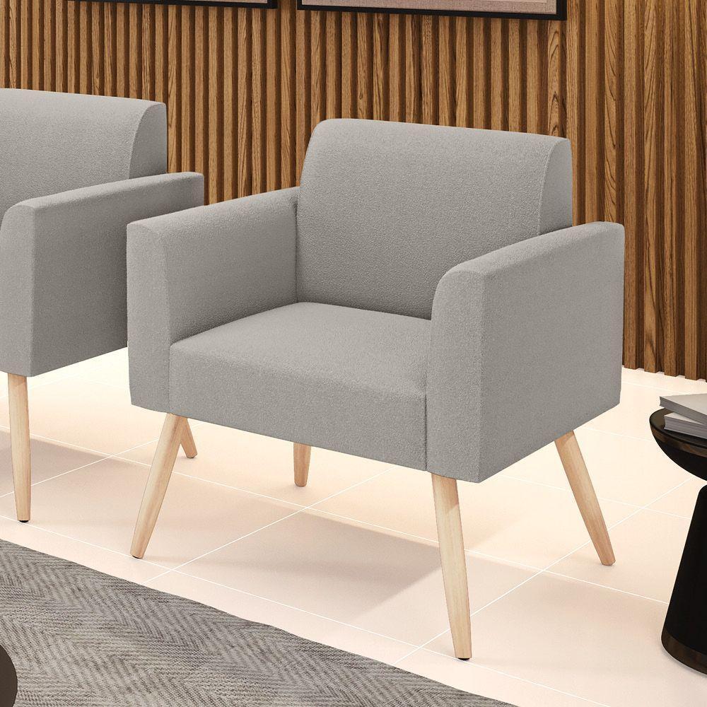 Poltrona Sala Estar Pé Palito Natural Marisa Bouclê Cinza D03 - D'rossi - 2