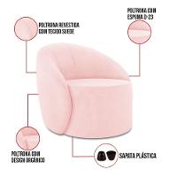 Poltrona Decorativa Orgânica Lua Suede Rosa Bebê D03 - D'rossi - 3