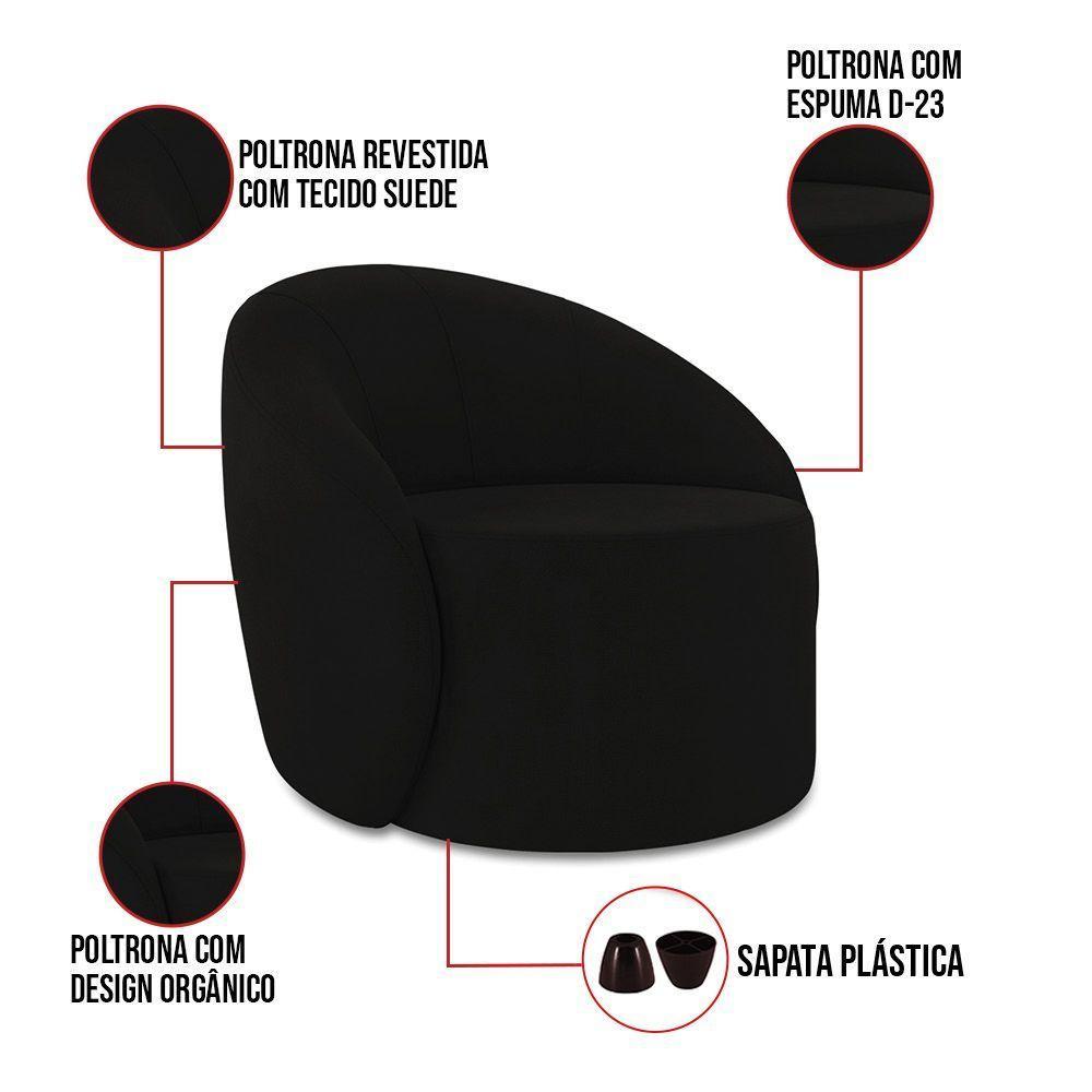 Poltrona Decorativa Orgânica Lua Suede Preto D03 - D'rossi - 3