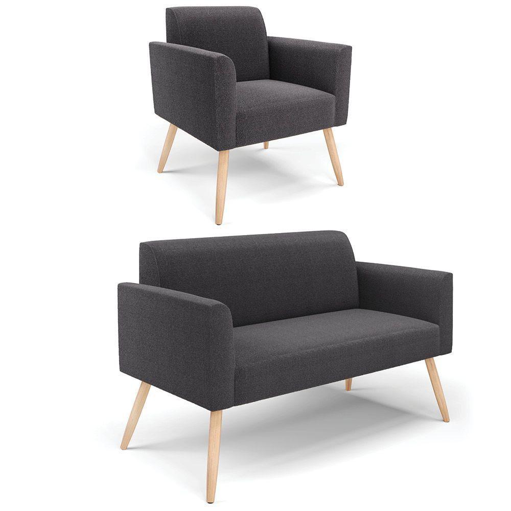 Namoradeira E Poltrona Pé Palito Natural Marisa Bouclê Grafite D03 - D'rossi - 1