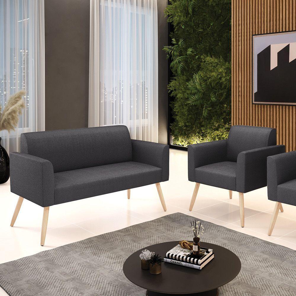 Namoradeira E Poltrona Pé Palito Natural Marisa Bouclê Grafite D03 - D'rossi - 2