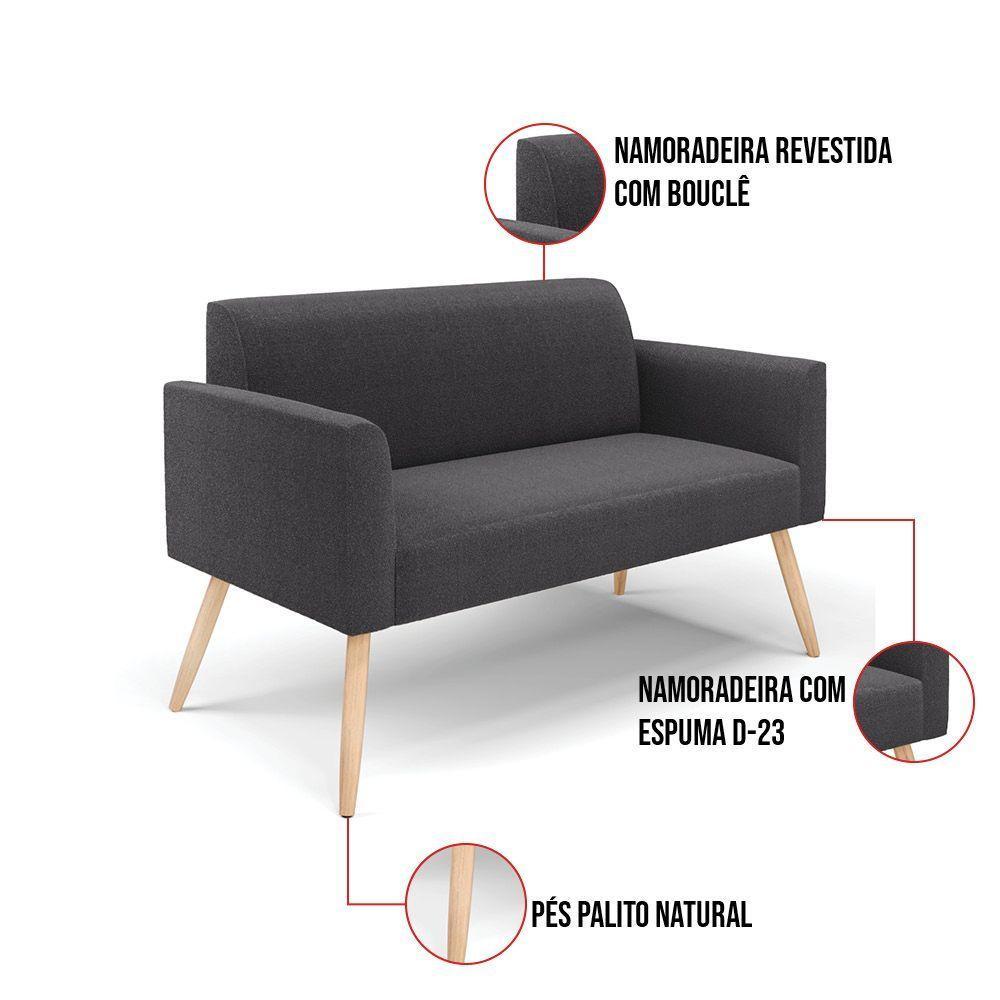 Namoradeira E Poltrona Pé Palito Natural Marisa Bouclê Grafite D03 - D'rossi - 3