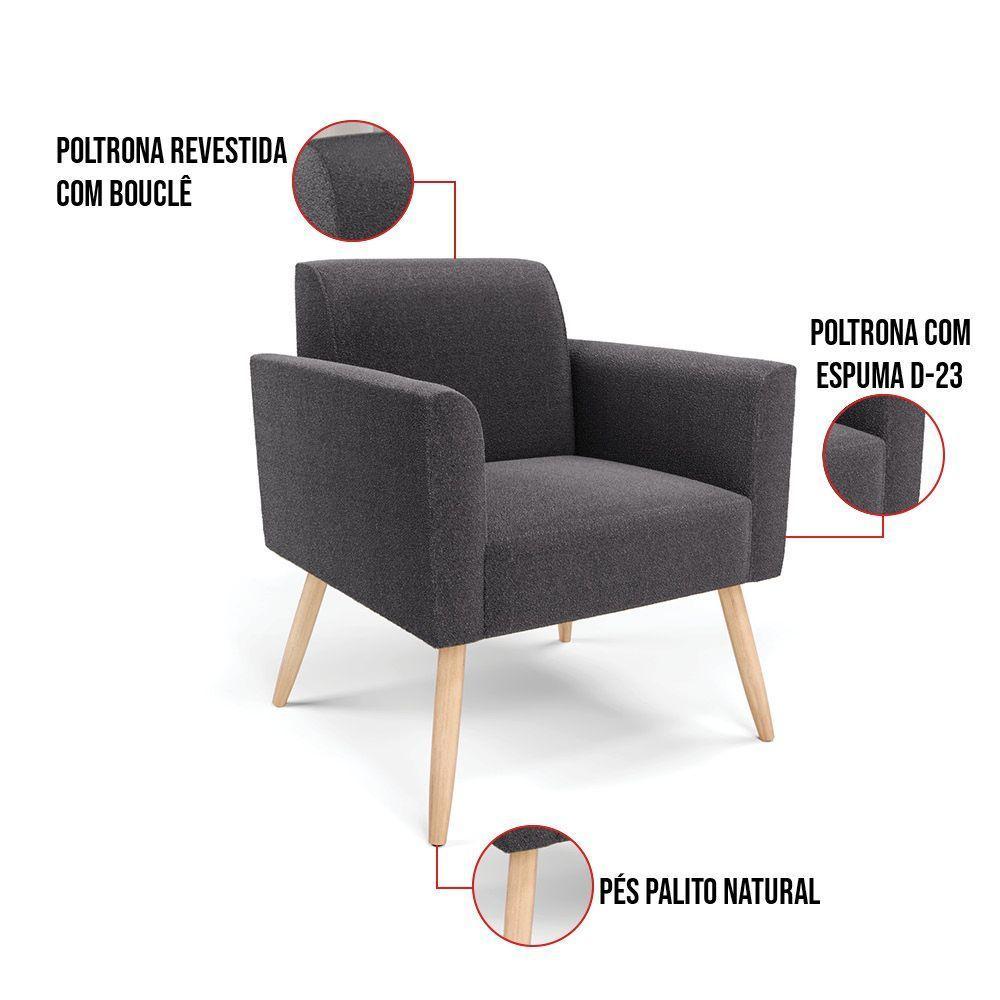 Namoradeira E Poltrona Pé Palito Natural Marisa Bouclê Grafite D03 - D'rossi - 4