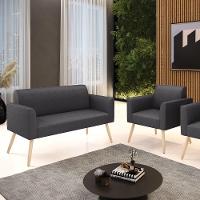 Namoradeira E Poltrona Pé Palito Natural Marisa Bouclê Grafite D03 - D'rossi - 2