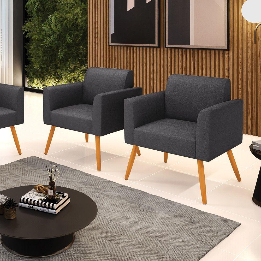 Poltrona Sala Estar Pé Palito Castanho Kit 2 Marisa Bouclê Grafite D03 - D'rossi - 2