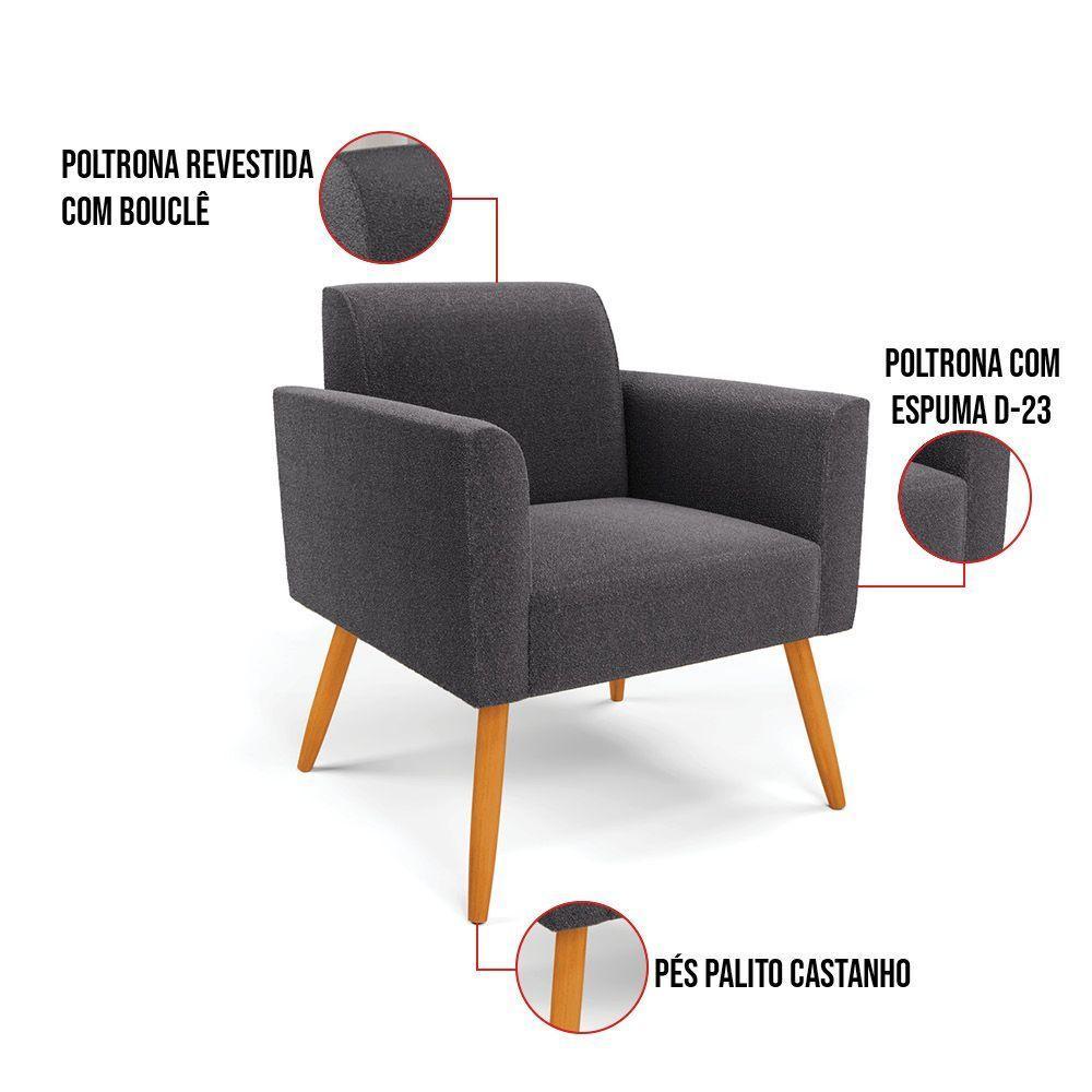 Poltrona Sala Estar Pé Palito Castanho Kit 2 Marisa Bouclê Grafite D03 - D'rossi - 3