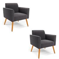 Poltrona Sala Estar Pé Palito Castanho Kit 2 Marisa Bouclê Grafite D03 - D'rossi - 1