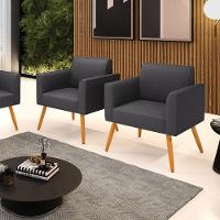 Poltrona Sala Estar Pé Palito Castanho Kit 2 Marisa Bouclê Grafite D03 - D'rossi - 2