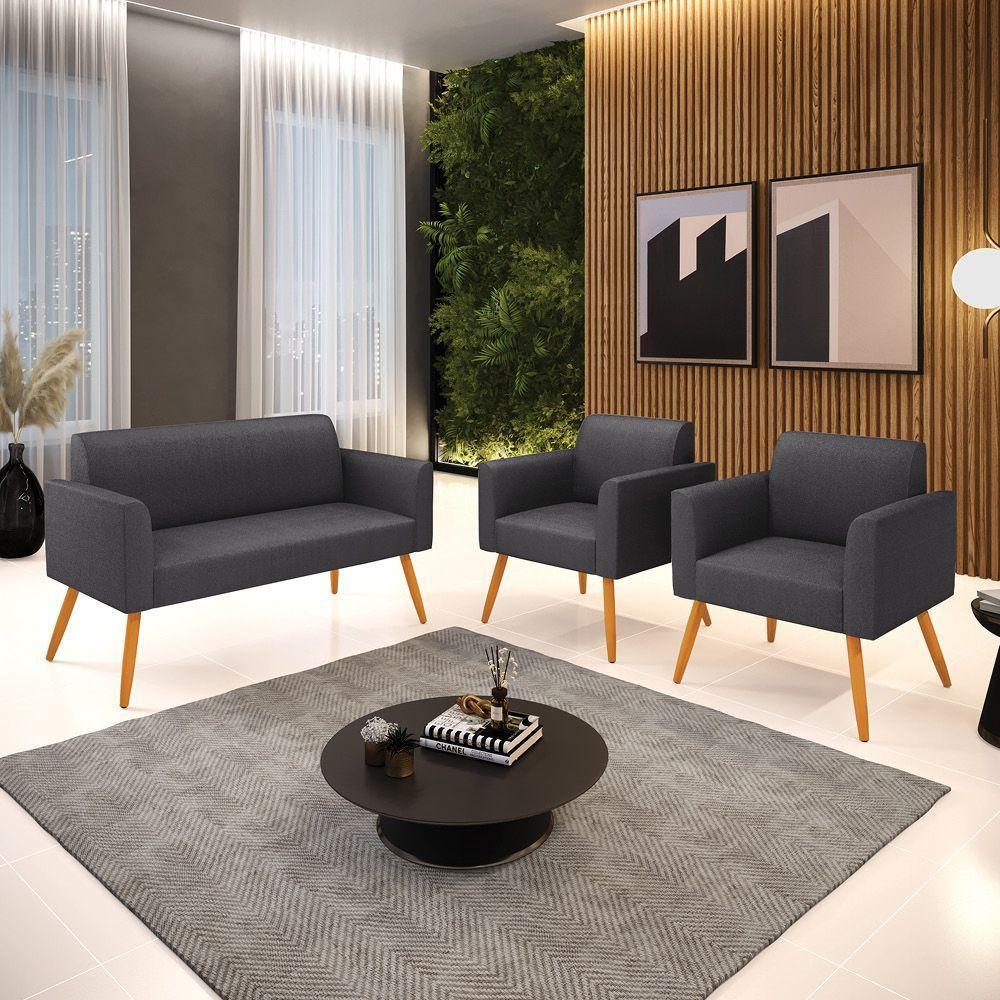 Namoradeira E 2 Poltronas Pé Palito Castanho Marisa Bouclê Grafite D03 - D'rossi - 2