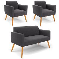 Namoradeira E 2 Poltronas Pé Palito Castanho Marisa Bouclê Grafite D03 - D'rossi - 1