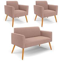 Namoradeira E 2 Poltronas Pé Palito Castanho Marisa Bouclê Rosê D03 - D'rossi - 1