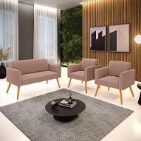 Namoradeira E 2 Poltronas Pé Palito Castanho Marisa Bouclê Rosê D03 - D'rossi - 2