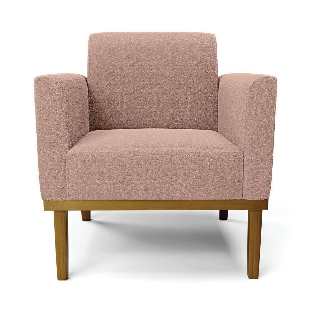 Poltrona Sala Base Madeira Castanho Kit 2 Marisa Bouclê Rosê D03 - D'rossi - 5