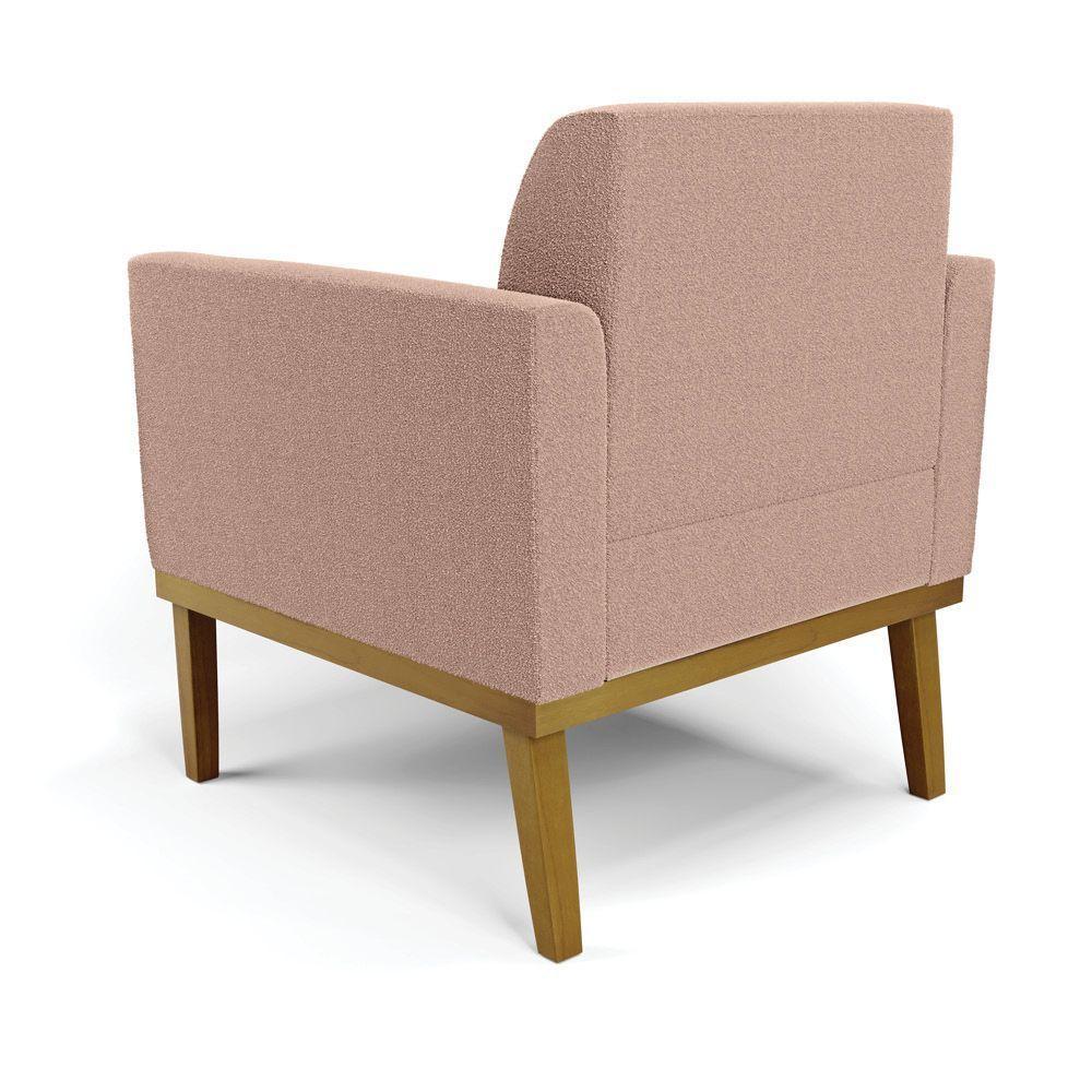 Poltrona Sala Base Madeira Castanho Kit 2 Marisa Bouclê Rosê D03 - D'rossi - 8