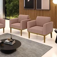 Poltrona Sala Base Madeira Castanho Kit 2 Marisa Bouclê Rosê D03 - D'rossi - 2