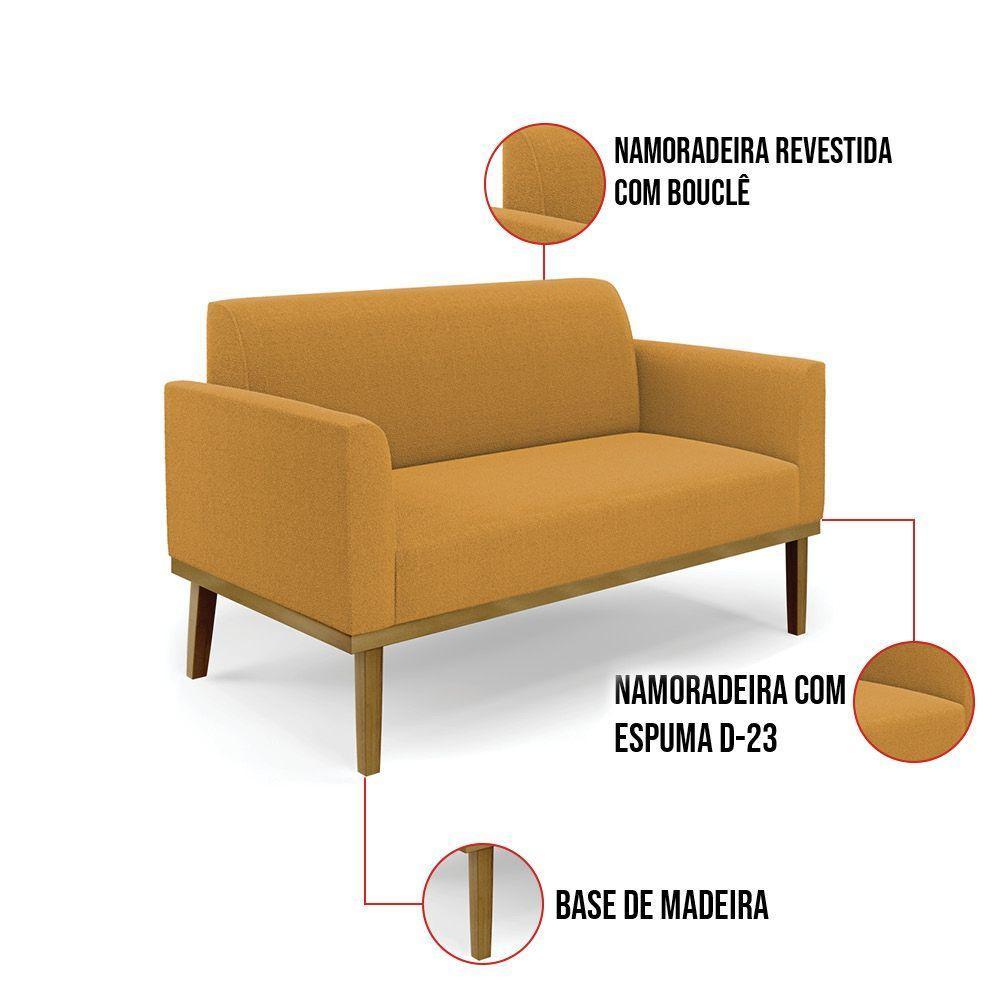 Namoradeira E 2 Poltronas Base Madeira Castanho Marisa Bouclê Mostarda D03 - D'rossi - 3