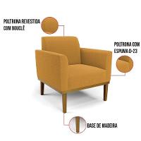 Namoradeira E 2 Poltronas Base Madeira Castanho Marisa Bouclê Mostarda D03 - D'rossi