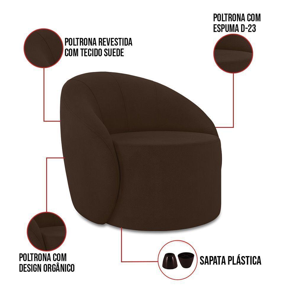 Poltrona Decorativa Orgânica Lua Suede Marrom D03 - D'rossi - 3