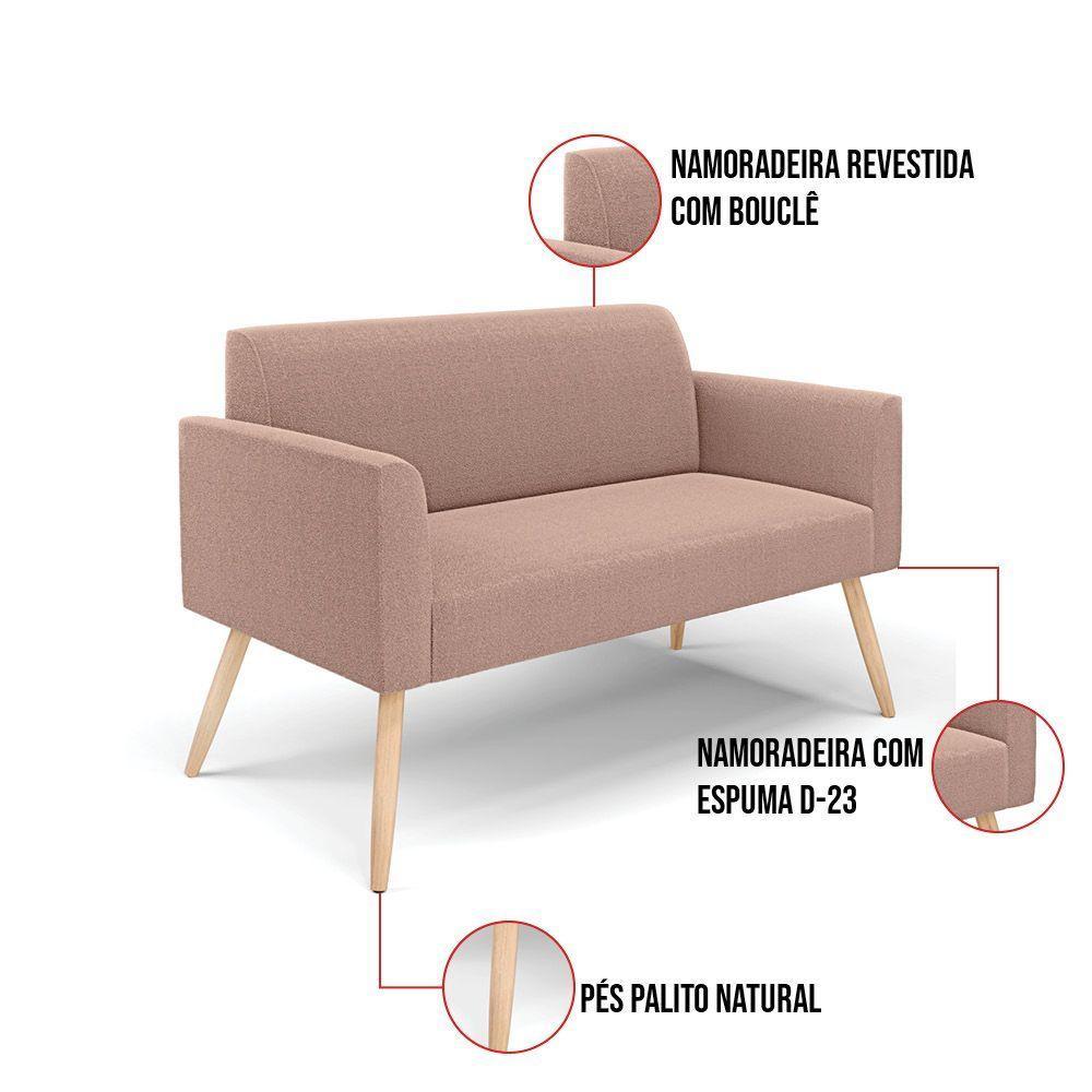 Namoradeira E 2 Poltronas Pé Palito Natural Marisa Bouclê Rosê D03 - D'rossi - 3