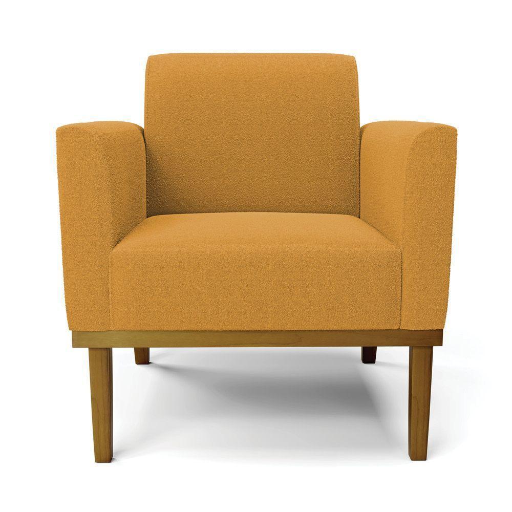 Poltrona Sala Base Madeira Castanho Kit 2 Marisa Bouclê Mostarda D03 - D'rossi - 5