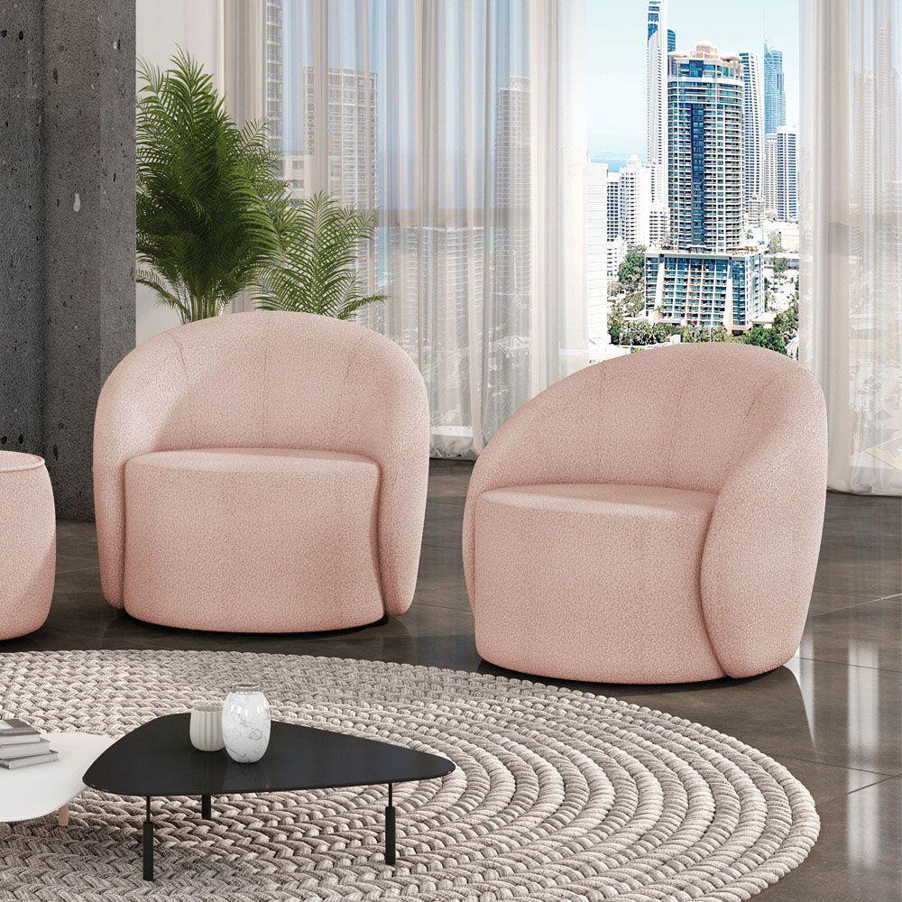 Poltrona Orgânica Giratória Kit 2 Lua Bouclê Rosê D03 - D'rossi - 2