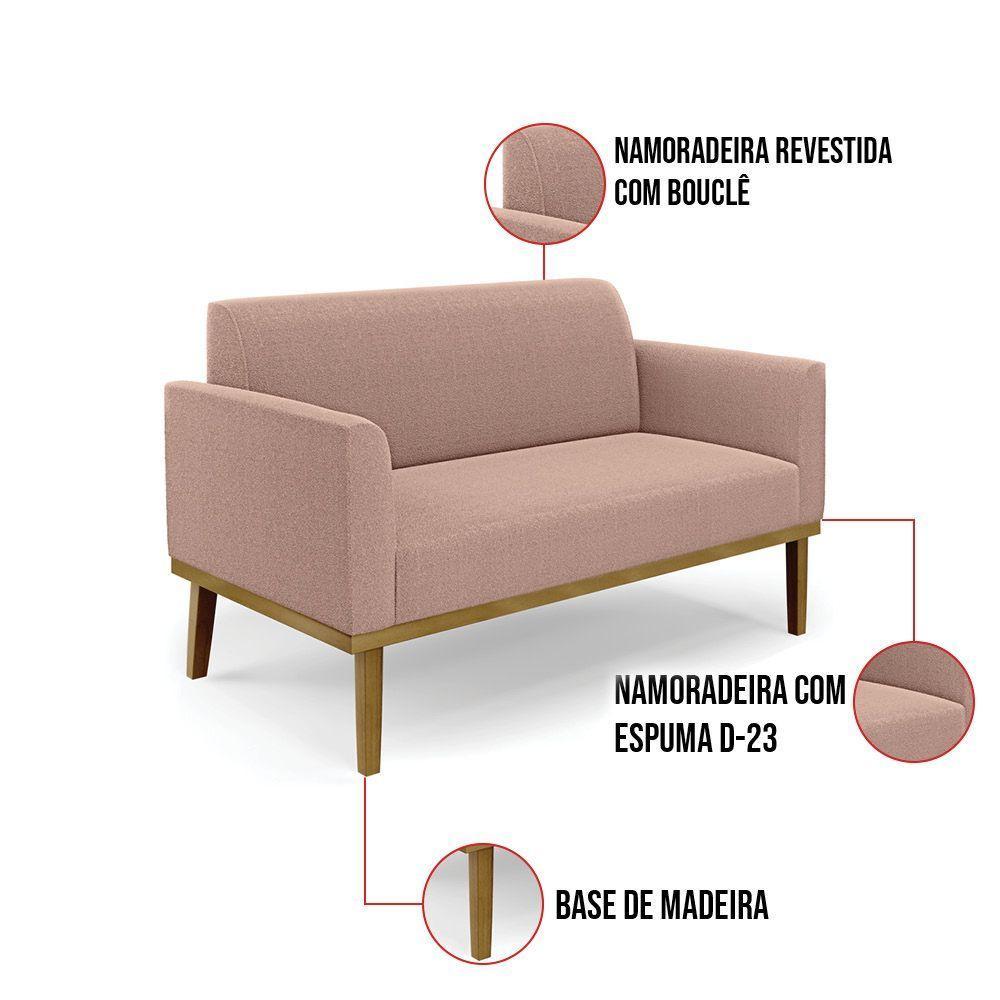 Namoradeira E 2 Poltronas Base Madeira Castanho Marisa Bouclê Rosê D03 - D'rossi - 3