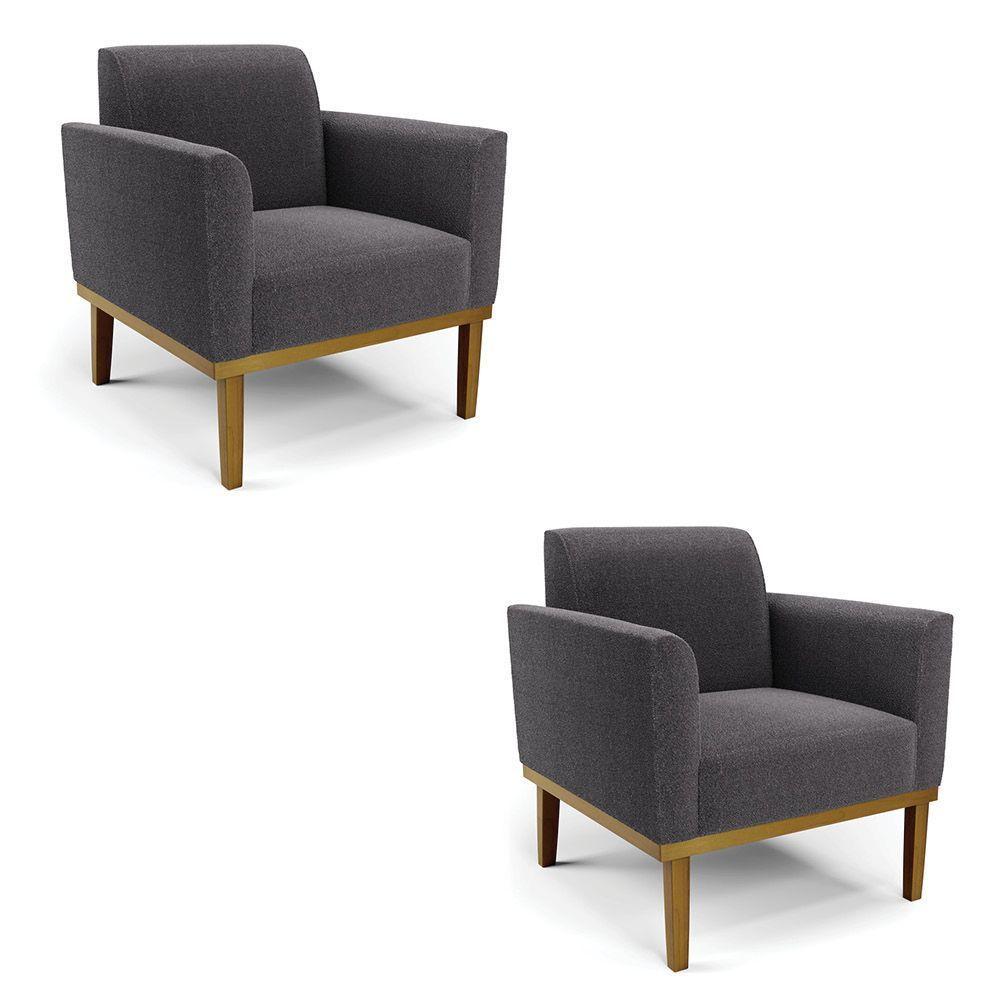 Poltrona Sala Base Madeira Castanho Kit 2 Marisa Bouclê Grafite D03 - D'rossi - 1