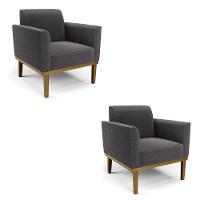 Poltrona Sala Base Madeira Castanho Kit 2 Marisa Bouclê Grafite D03 - D'rossi - 1