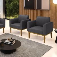 Poltrona Sala Base Madeira Castanho Kit 2 Marisa Bouclê Grafite D03 - D'rossi - 2