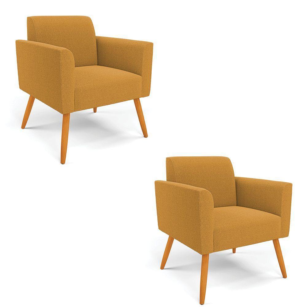 Poltrona Sala Estar Pé Palito Castanho Kit 2 Marisa Bouclê Mostarda D03 - D'rossi - 1