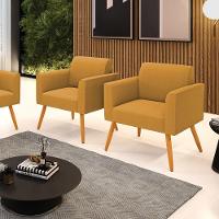 Poltrona Sala Estar Pé Palito Castanho Kit 2 Marisa Bouclê Mostarda D03 - D'rossi - 2
