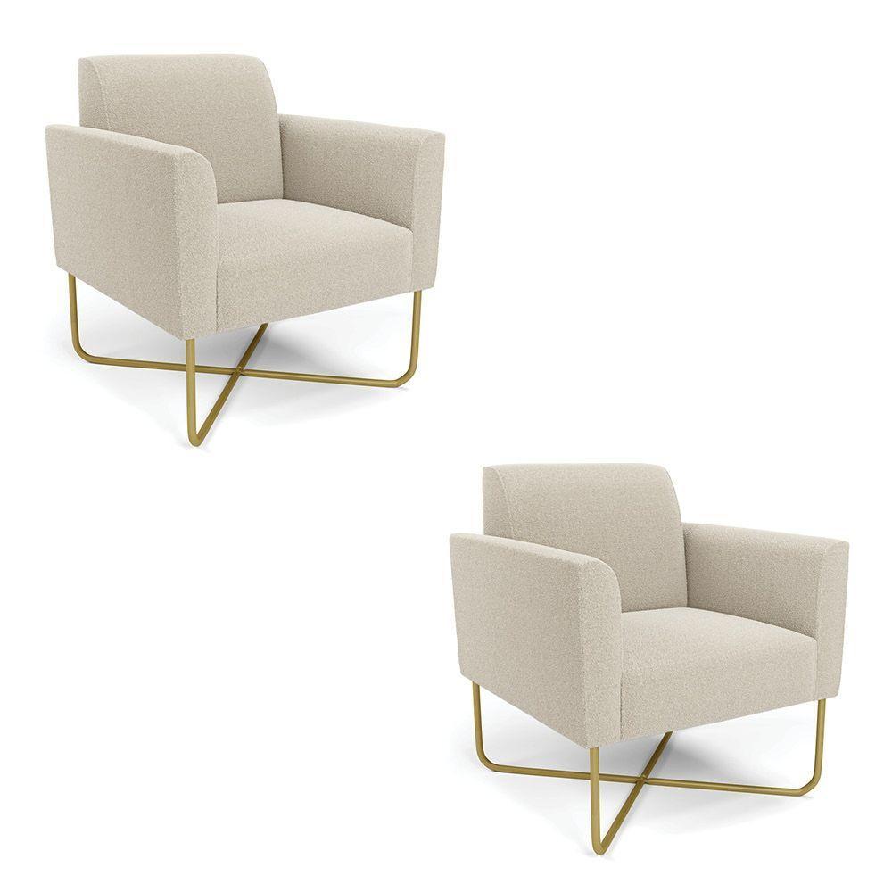 Poltrona Sala Base X Industrial Dourado Kit 2 Marisa Bouclê D03 - D'rossi Cor White - 1