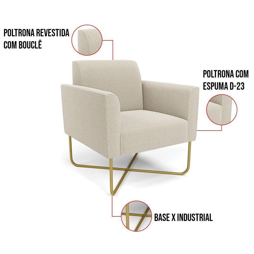 Poltrona Sala Base X Industrial Dourado Kit 2 Marisa Bouclê D03 - D'rossi Cor White - 2