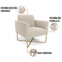 Poltrona Sala Base X Industrial Dourado Kit 2 Marisa Bouclê D03 - D'rossi Cor White - 2