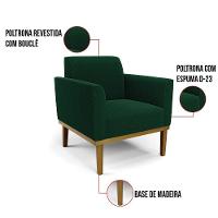 Namoradeira E 2 Poltronas Base Madeira Castanho Marisa Bouclê Verde D03 - D'rossi