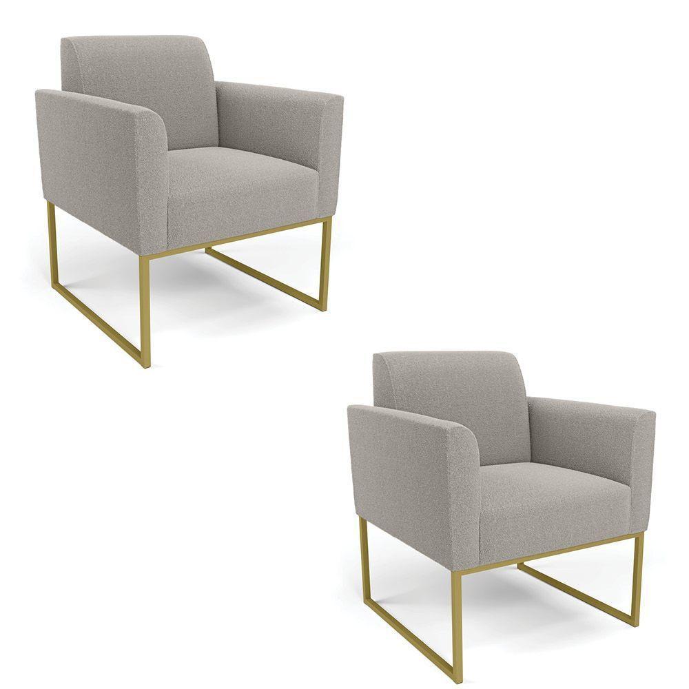 Poltrona Sala Estar Industrial Dourado Kit 2 Marisa Bouclê Cinza D03 - D'rossi - 1