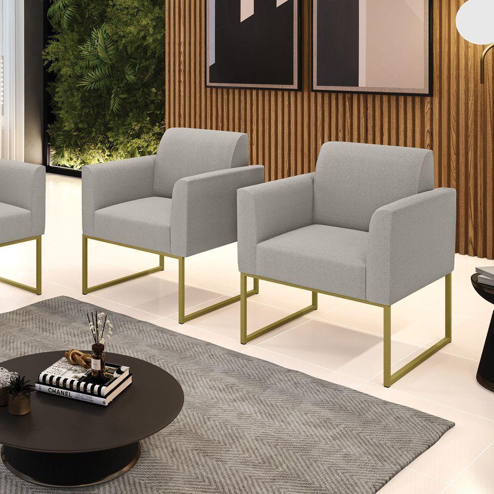 Poltrona Sala Estar Industrial Dourado Kit 2 Marisa Bouclê Cinza D03 - D'rossi - 2