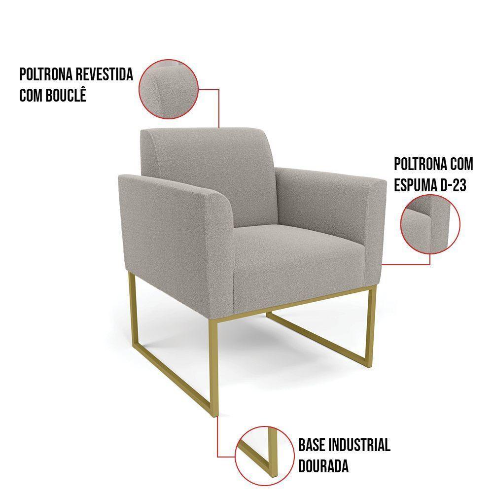 Poltrona Sala Estar Industrial Dourado Kit 2 Marisa Bouclê Cinza D03 - D'rossi - 3