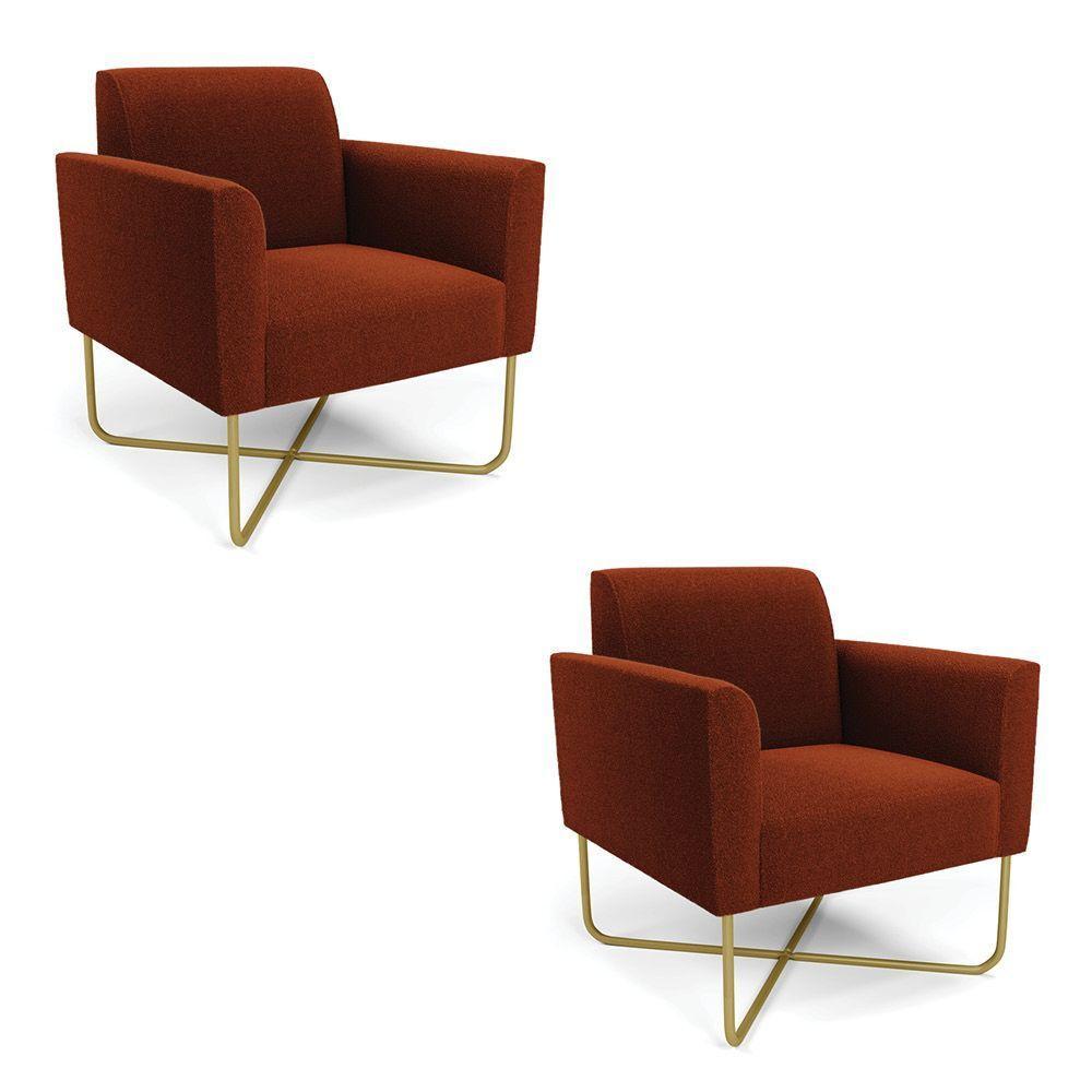 Poltrona Sala Base X Industrial Dourado Kit 2 Marisa Bouclê Terra D03 - D'rossi - 1