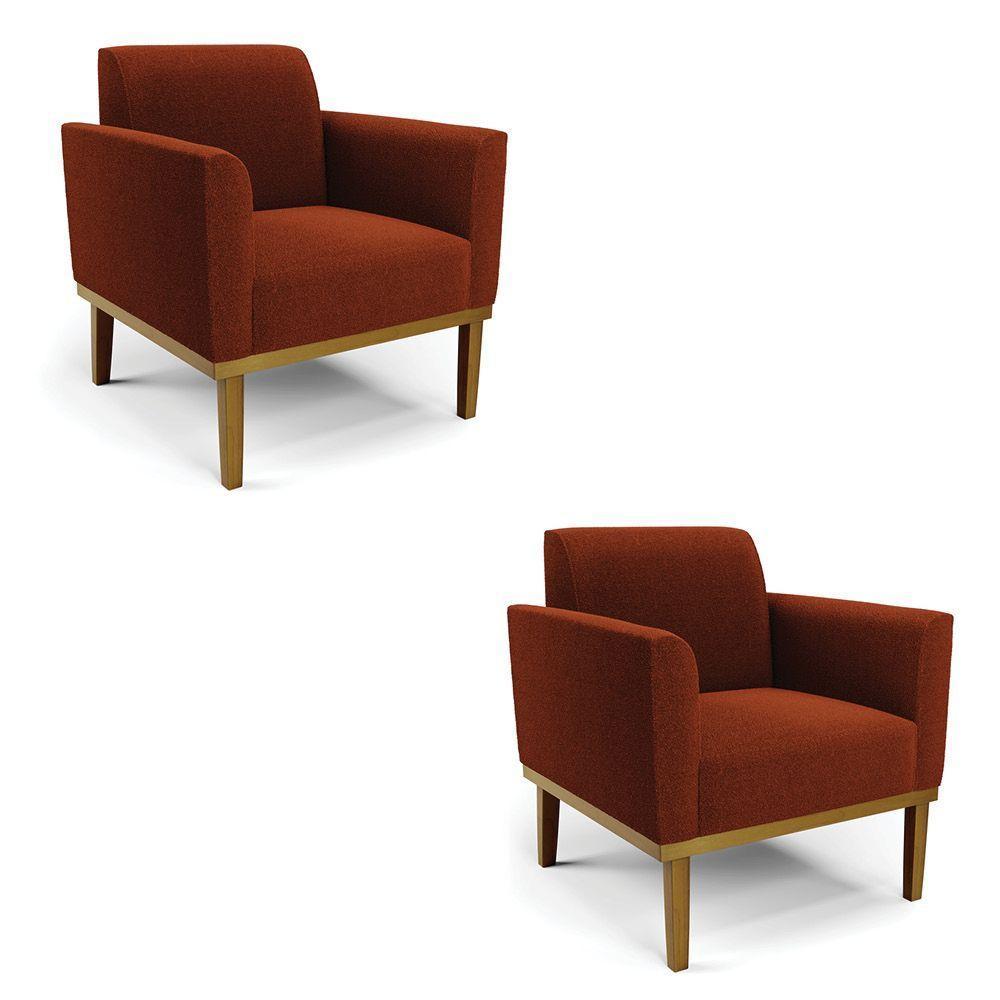 Poltrona Sala Base Madeira Castanho Kit 2 Marisa Bouclê Terra D03 - D'rossi - 1