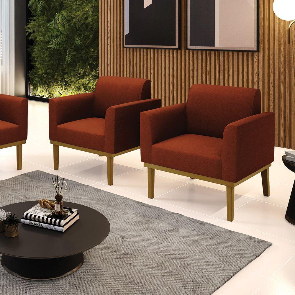 Poltrona Sala Base Madeira Castanho Kit 2 Marisa Bouclê Terra D03 - D'rossi - 2