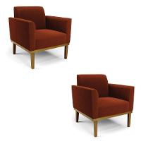 Poltrona Sala Base Madeira Castanho Kit 2 Marisa Bouclê Terra D03 - D'rossi - 1