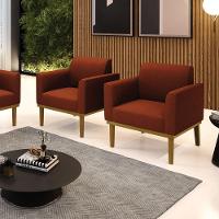 Poltrona Sala Base Madeira Castanho Kit 2 Marisa Bouclê Terra D03 - D'rossi - 2