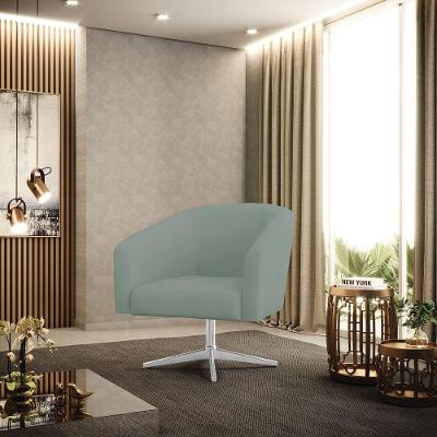 Poltrona Decorativa Giratória Cromada Kit 2 Stella Cotelê Ext/veludo Menta D03 - D'rossi